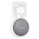 PlusAcc Wandhalterung für Google Nest Mini or Home Mini, Halterung Ständer mit integriertem Kabelmanagement, Ideal für Schlafzimmer, Bad und Küche, Keine Schrauben notwendig (Weiß)  