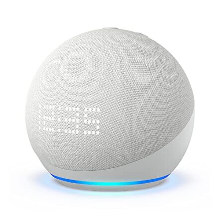Echo Dot mit Uhr (5. Gen., 2022) | Smarter WLAN- und Bluetooth-Lautsprecher mit Uhr und Alexa und mit gigantischem, sattem Klang | Weiß  